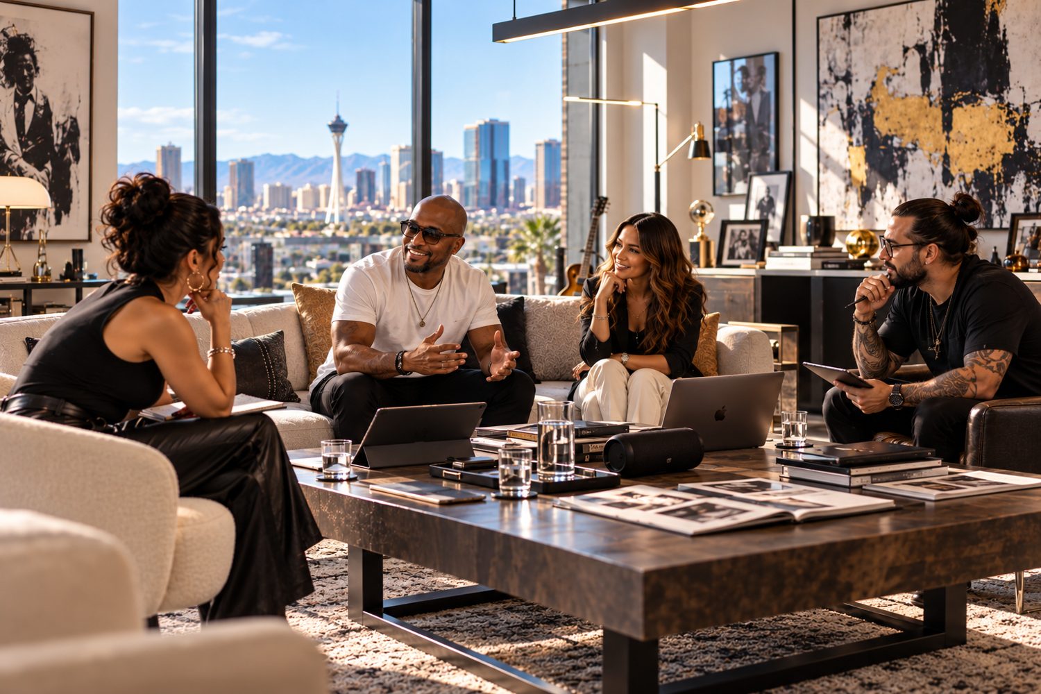 Creative consultants collaborating in a bright modern Las Vegas office